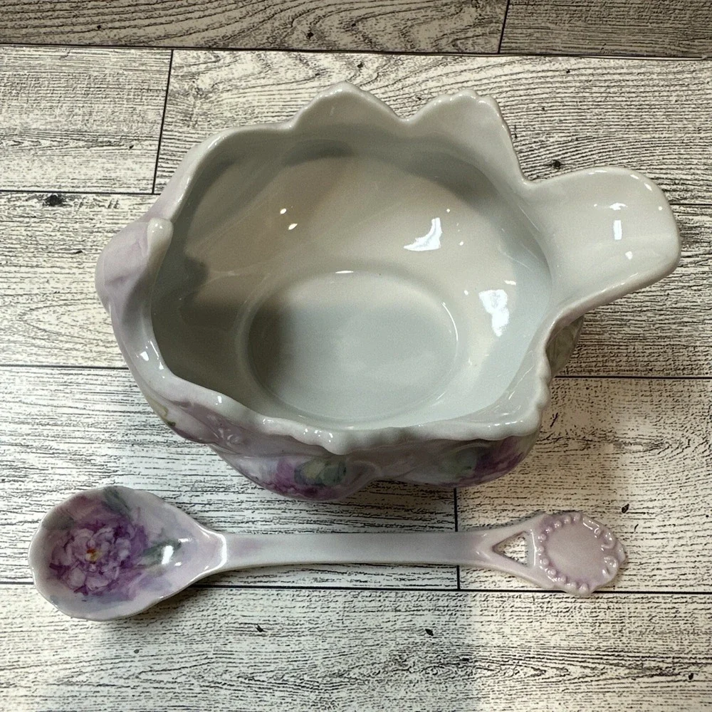 Purple Floral Painted Bowl 4.5x3.25x2.5